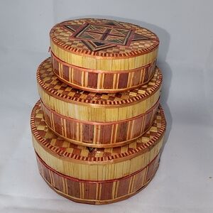 Set of 3 Nesting Persian Wicker Dresser Trinket Boxes